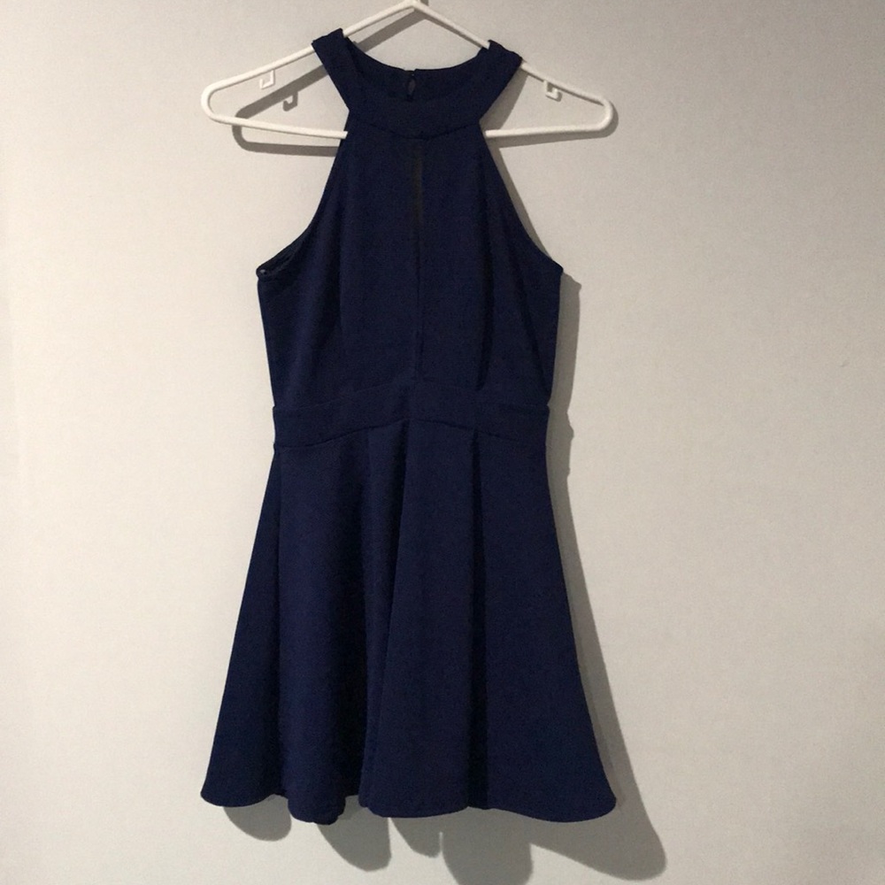 Windsor navy mini dress. Cutout back Keyhole front